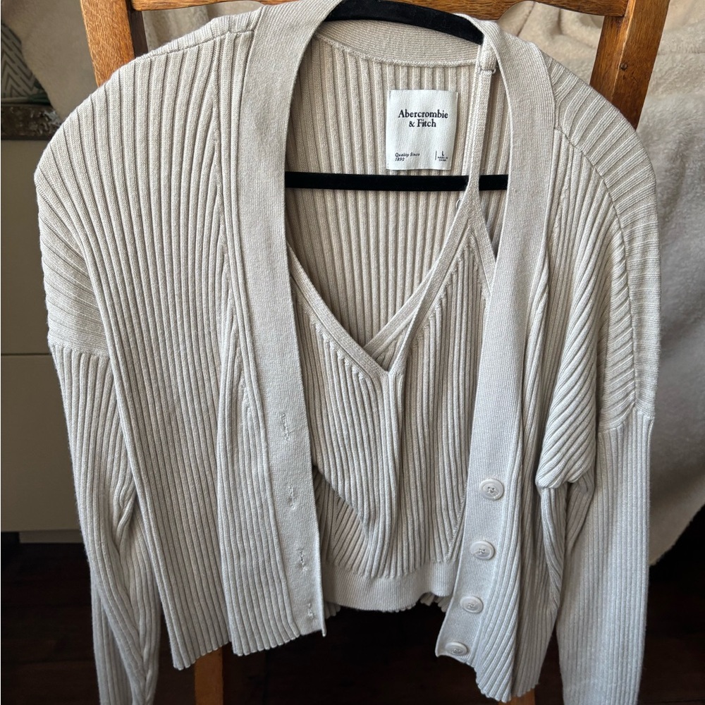 Abercrombie & Fitch Cream Ribbed Cardigan and Tank Set